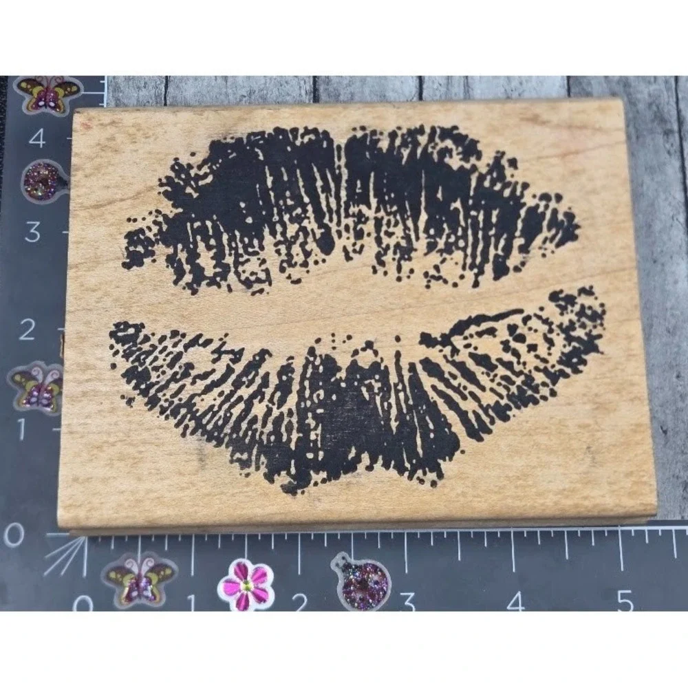 JudiKins Lips Kiss Print 5X4 Rubber Stamp Wood #G5